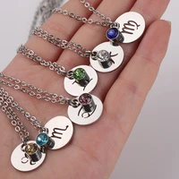 birthstone zodiac necklace mirror stainless steel lucky birthstone guardian constellation necklace woman jewelry