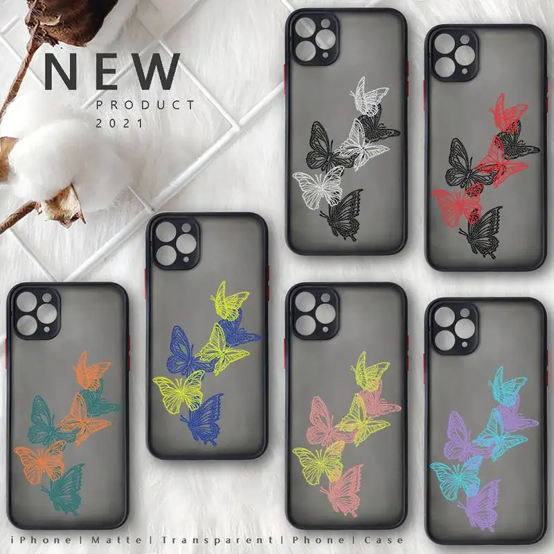 

Pretty butterfly design Phone Case for iphone 11 12 13 pro max mini 7 8 plus SE2020 X XS XR TPU Matte Transparent funda shell
