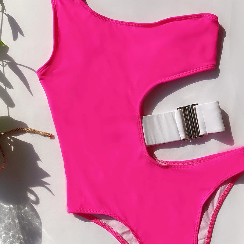 Новинка 2020 Женский однотонный Леопардовый сплошной купальник на одно плечо