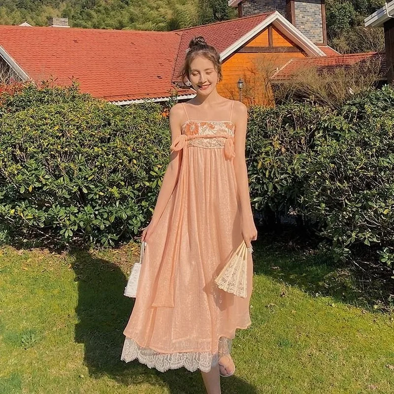Винтажное элегантное платье на бретельках женское шифоновое кружевное с высокой