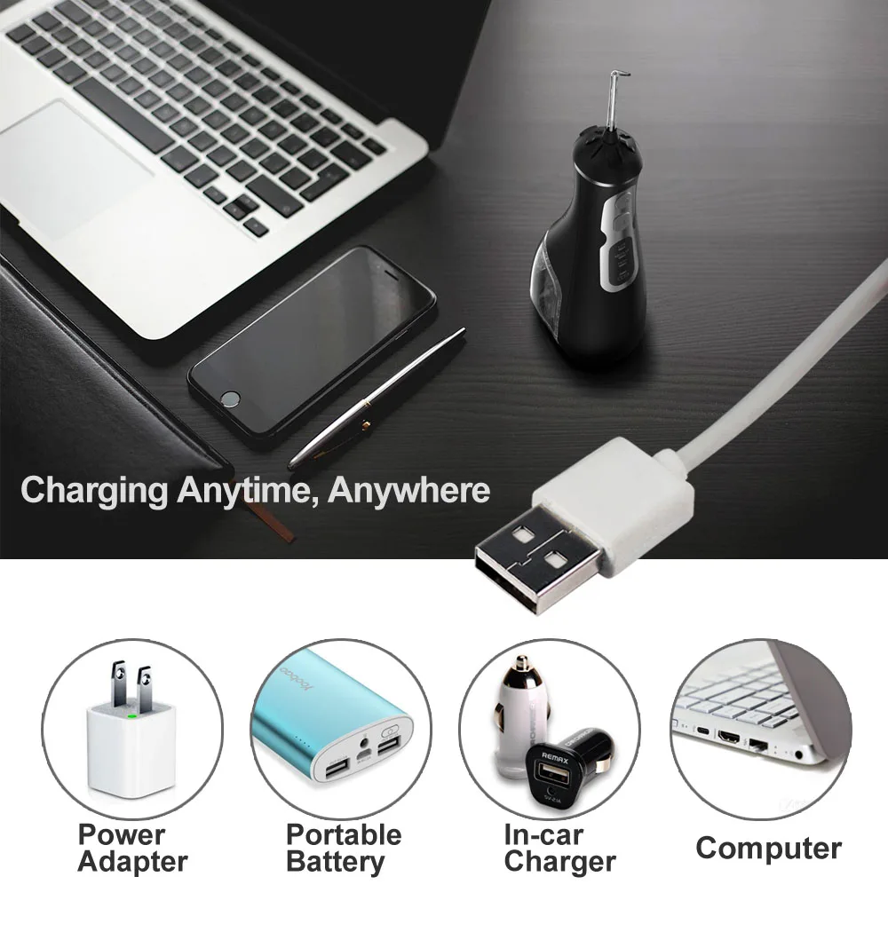 Портативный ирригатор для полости рта, USB Перезаряжаемый зубной струи для чистки зубов, резервуар для воды 180 мл водонепроницаемый