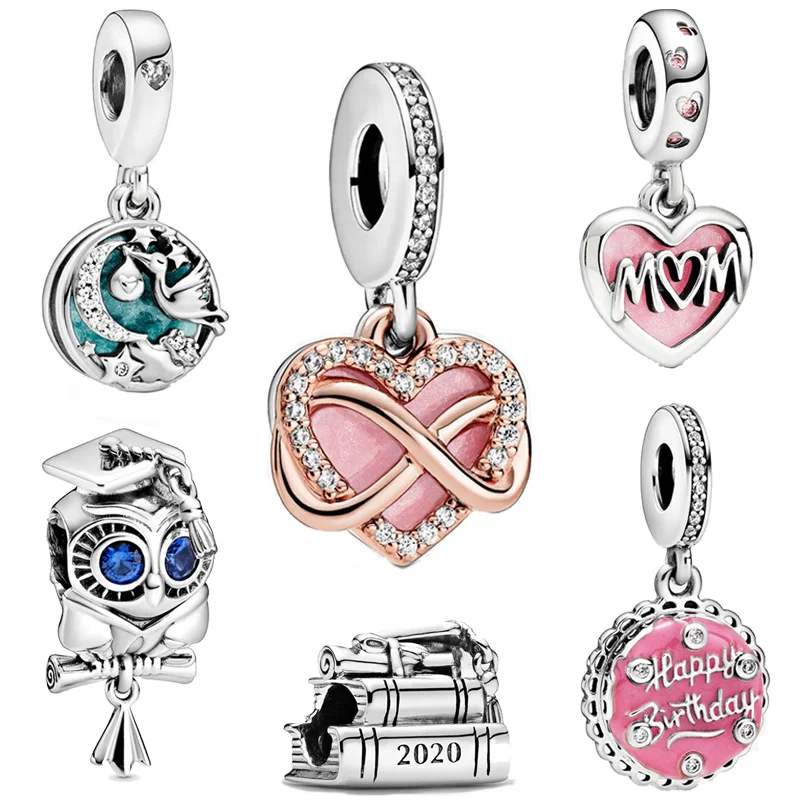 

Fashion 925 Sterling Silver Beads Mum Script Sparkling Infinities Heart Charms fit Original Pandora Bracelets Women DIY Jewelry