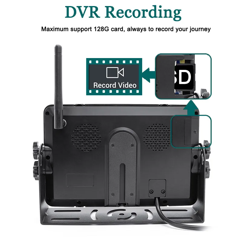 

9'' AHD Multi Language Cameras Night Vision 1280 x 720 Display Wireless DVR Loop Recording 1drag2 or 1drag4 12-30V WiFi U-type