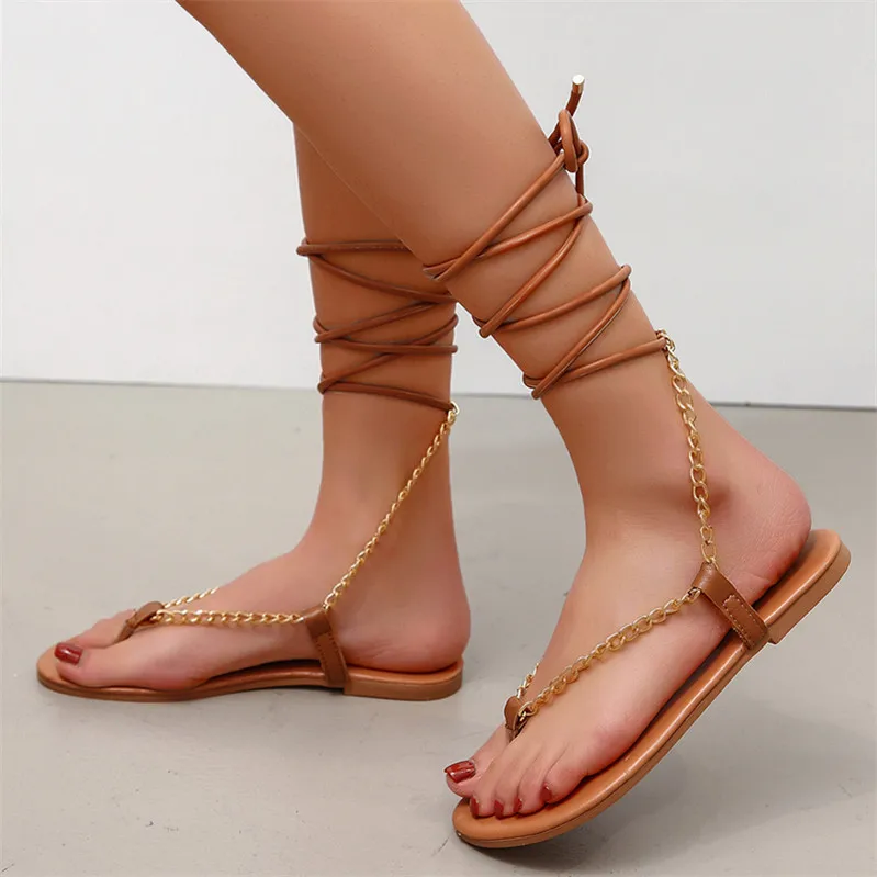 

Roman Sandals 2021 Summer Comfort Shoes for Women Strappy Heels Open Toe Suit Female Beige Large Size Gladiator Lace Up Girls Pe
