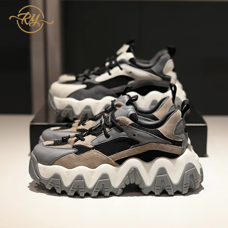 Женские кроссовки на танкетке из натуральной кожи в стиле ins повседневные белые