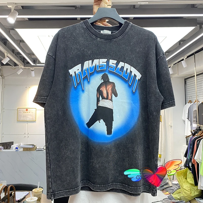 Oversize Travis Scott T-shirt Men Women Graphic Logo Print Vintage Tee THE SKY KEEP ON FALLING Tops Washed Short Sleeve