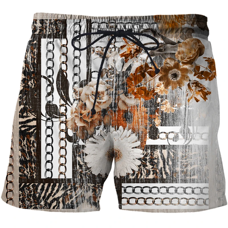 Men's Flower iron chain Graphic Beach Shorts Pant Men Clothing 3D Pattern Boardshorts Men/Women Basketball Pants mens shorts