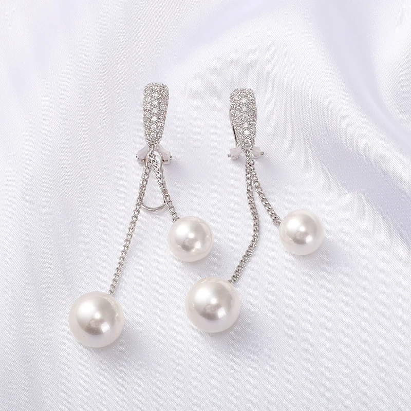 Серьги подвески с двойным жемчугом и цирконом для женщин|Серьги-подвески| |