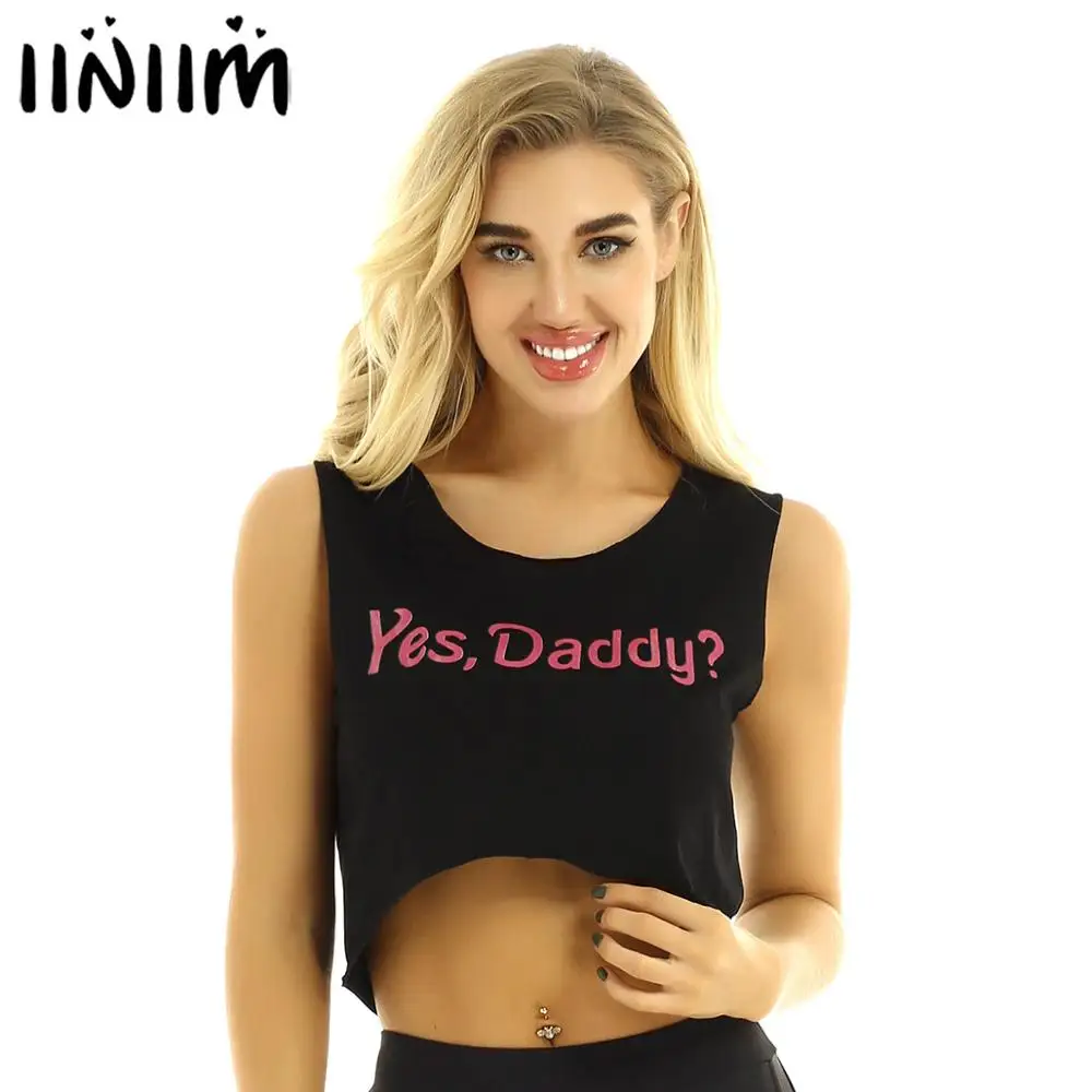 Iiniim женщины смешные да папа Письмо Печатный овальной шеи без рукавов