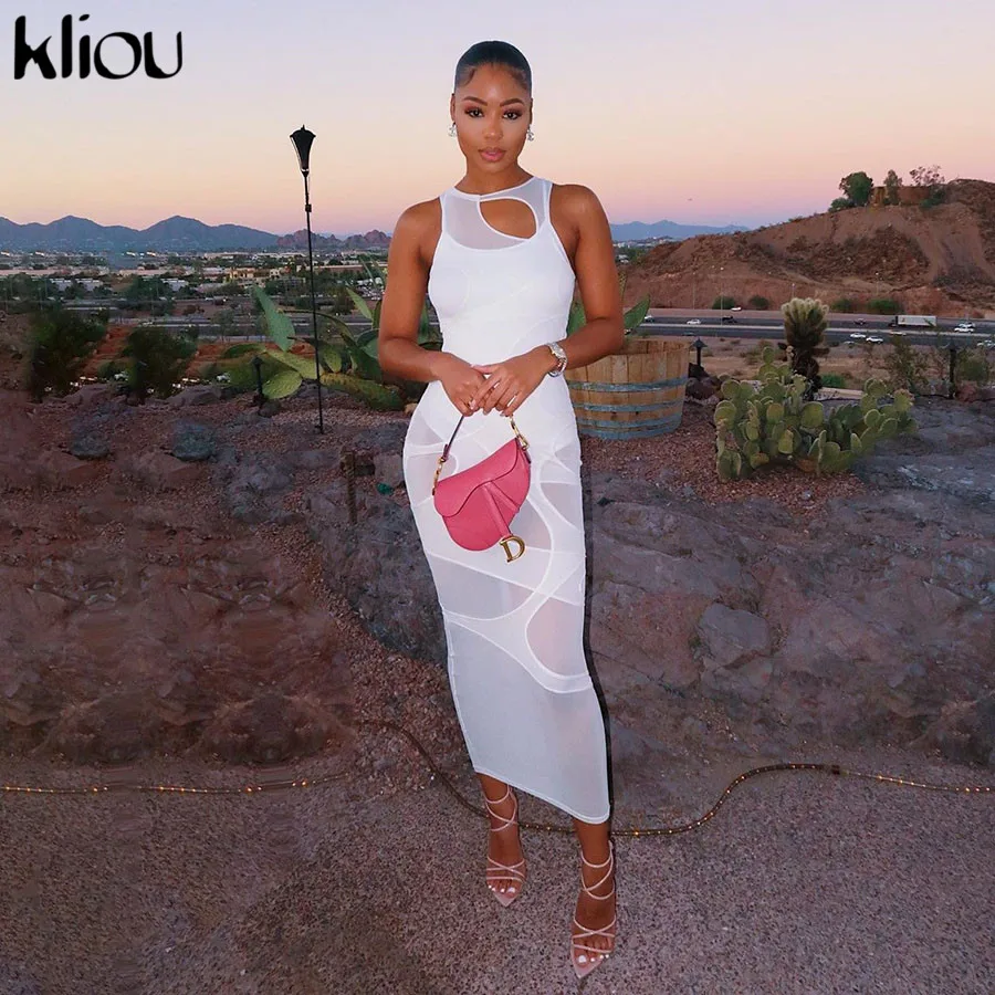 Женское облегающее платье макси Kliou обтягивающее без рукавов неправильной формы