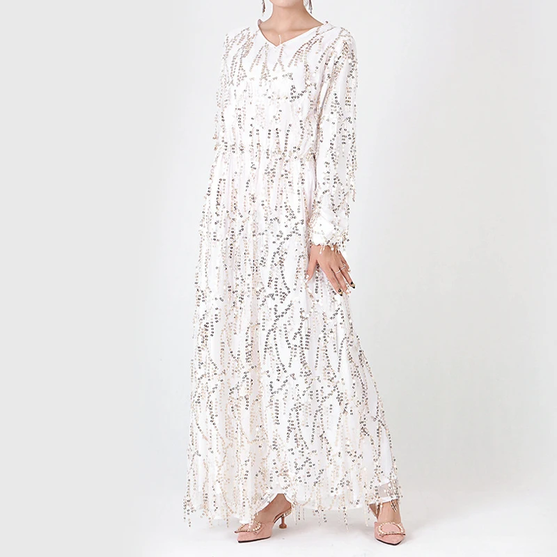 White dress Блесток абайя турецкие платья мусульманский хиджаб платье одежда из Дубая для женщин Восточный халат из марокена Кафтан Исламская одежда Tesettur Elbise - Цвет: White dress