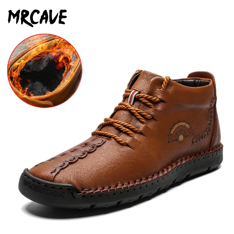 Зимние мужские ботинки толстые плюшевые теплые зимние ботильоны на шнуровке