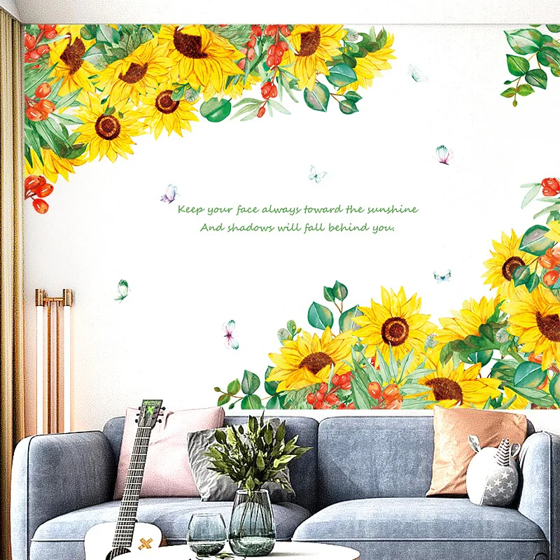 

90cmX60CM Sunflower Garden Self-Adhesive Wall Sticker Door Cabinet Porch Bedroom Study Wall Decoration Wallpaper