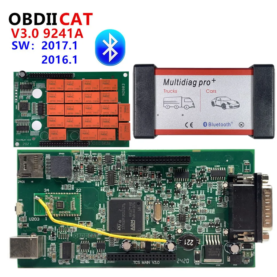 OBDIICAT Multidiag Pro + TCS PRO 2017R3 зеленый PCB Single доска BT OBD2 Авто Диагностический Сканнер