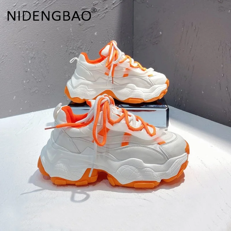 Women Chunky Sneakers 2021 New Fashion Ladies Platform Sole Casual Shoes Breathable Heighten Female White Vulcanized Sports Shoe