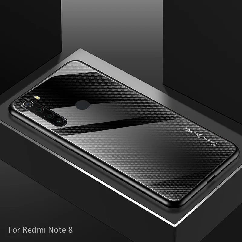 Чехол из закаленного стекла с градиентом из углеродного волокна для Xiaomi Redmi Note 8 Pro 8T