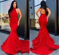 vestidos de noiva red satin mermaid prom dresses 2020 backless ruffles long formal party dress evening celebrity gowns