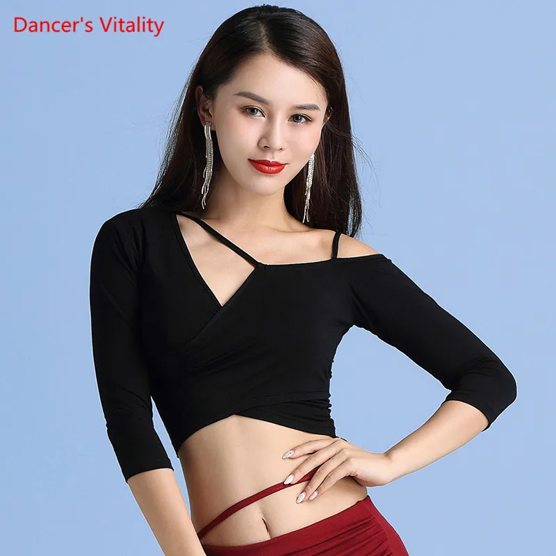 Belly Dance Top Modal V-Neck Shirt Half Sleeve Practice Clothes Oriental Dancing Female Adult Elegant Performance Clothing