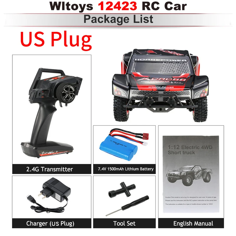 12423 US Plug Wltoys 12423 12428 1/12 2,4G 4WD RTR RC автомобилей 50 км/ч Высокая Скорость RC Рок Гусеничный Радиоуправляемый гоночный автомобиль дистанционного Управление автомобиля - Цвет: 12423 US Plug