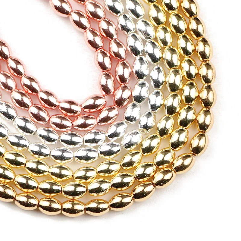 

YHBZRET Hematite Grain rice Gold Colour Natural Stone loose Beads For Jewelry Making Diy Bracelet necklace wholesale 4x6mm 15''