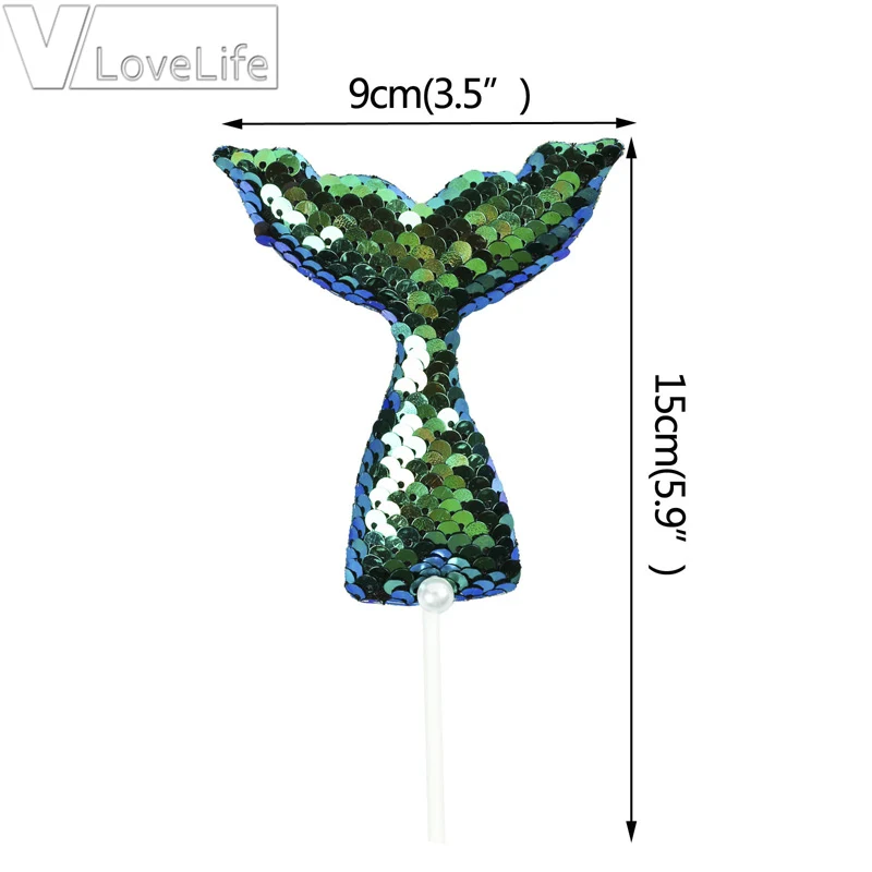 Красочные Блестки Русалка хвост кекс топперы морской медиаторы Свадебная