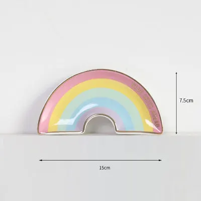 rainbow plate Маленькая ручная керамическая тарелка с фламинго, КАКТУСОМ, ананасом, тарелкой, декоративное украшение, брелок, тарелка, ожерелье для хранения, туалетный столик, лоток - Цвет: rainbow plate