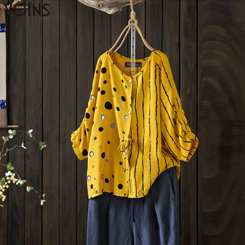 YOINS/женская Повседневная винтажная блузка с узором в горошек летняя рукавом 3/4