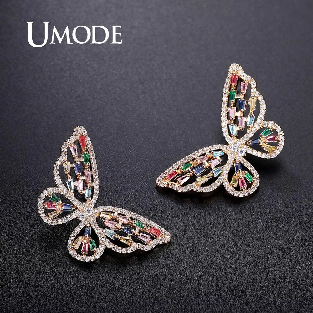 UMODE корейские женские серьги-бабочки, винтажные милые серьги-гвоздики, роскошные циркониевые свадебные серьги, модные ювелирные изделия UE0602