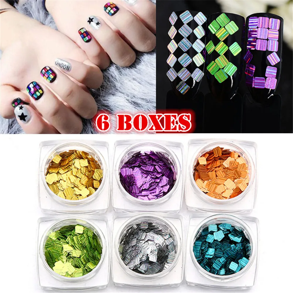 

6Pcs/Set Mixed Nail Glitter Powder Sequins Colorful Nail Flakes Sticker 3d DIY Nail Sliders Dust for Nail Art Decorations Tools