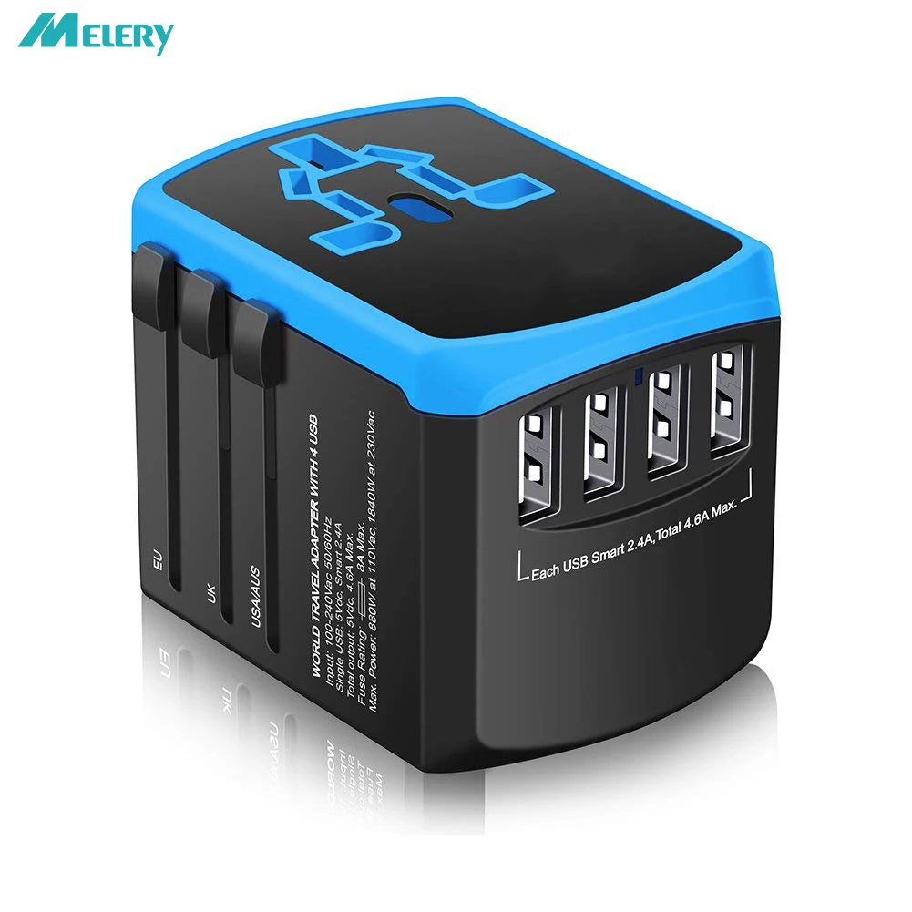 Универсальный адаптер питания для путешествий Международный переходник Smart 2.4A 4
