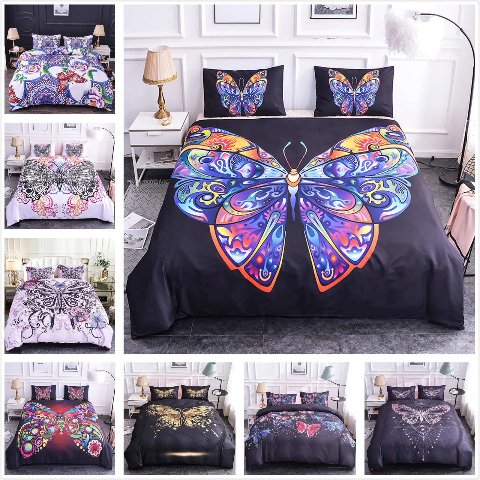 Комплект постельного белья с 3D бабочками и цветами пододеяльник King size одеяло