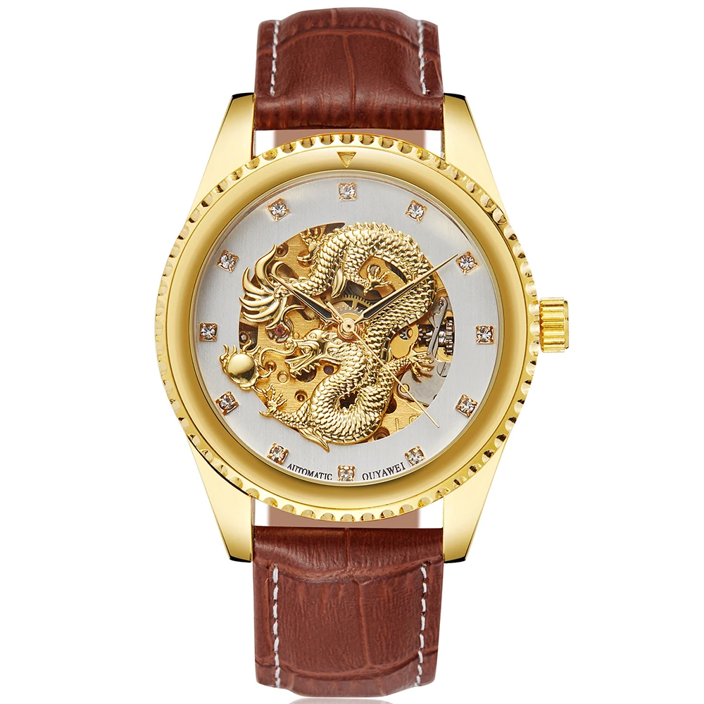 Мужские механические часы OUYAWEI роскошные Брендовые Часы с автоподзаводом и
