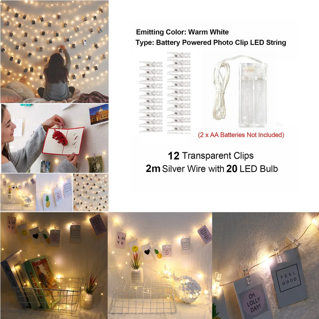 Светодиодная гирлянда с зажимами для фотографий украшение вечеринки свадьбы 2/5/10