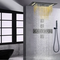 multi function rain mist shower set matte black led bathroom waterfall system thermostatic handheld shower arm