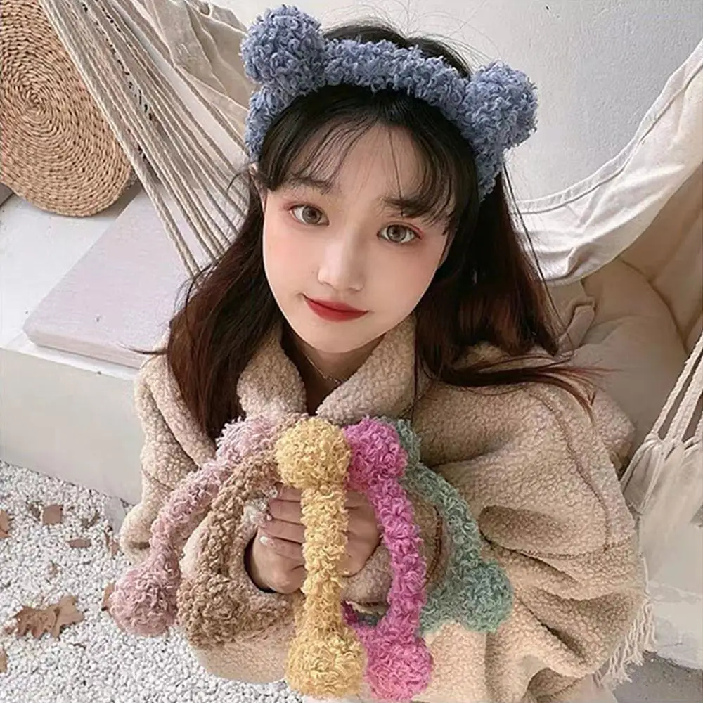 Простая Женская повязка для волос с маленьким медвежонком из овечьей шерсти