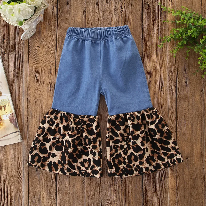 Джинсы с леопардовым принтом PatPat весенне-летние и осенние джинсовые брюки-клеш