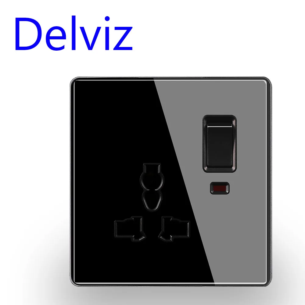 Универсальная Розетка Delviz стандарта ЕС/Великобритании черная/серая стеклянная