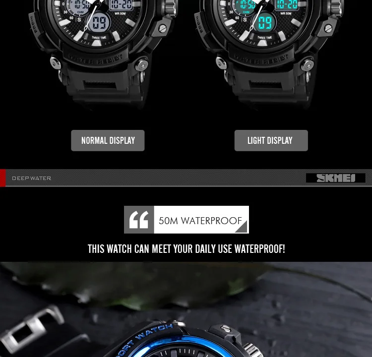 SKMEI Мужские Цифровые часы с двойным дисплеем кварцевые часы Chrono спортивные часы 5 бар водонепроницаемые мужские наручные часы Relogio Masculino 1498