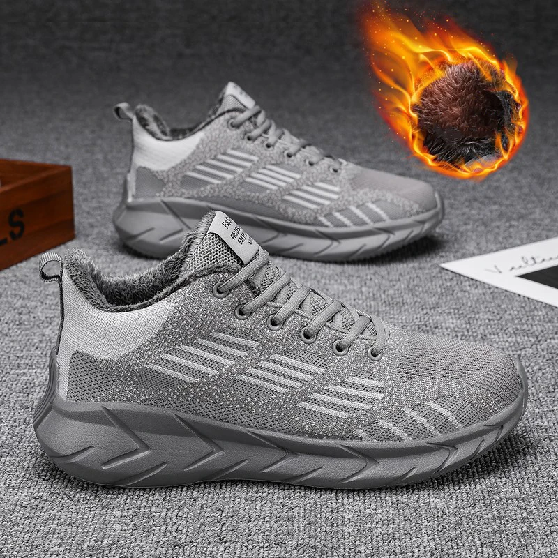 Damyuan New Fashion Men's Running Shoes 47 Big Size Mesh Warm Fur Snow Winter Shoes Split Leather Comfortable Ankle Warm Boots