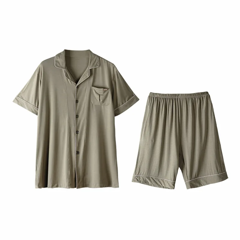 

Modal pyjamas men's summer short sleeve shorts home wear lapel thin size men's casual simple suit