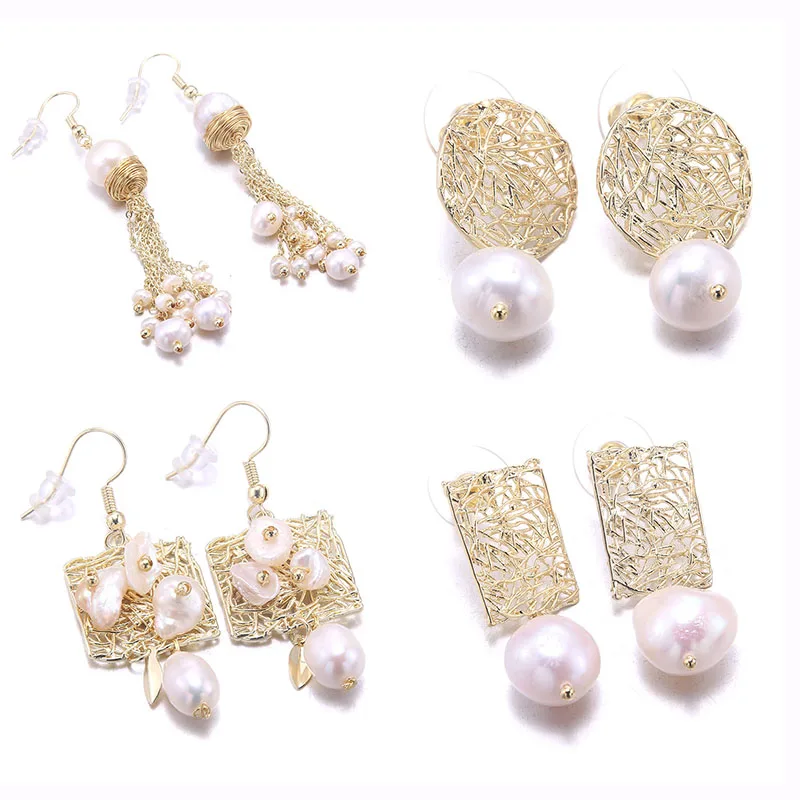 

Elegant Celebrity Metal Inlaid Pearl Earrings For Woman Fashion Jewelry 2021 New Luxury Wedding Party Girls Stud Earrings