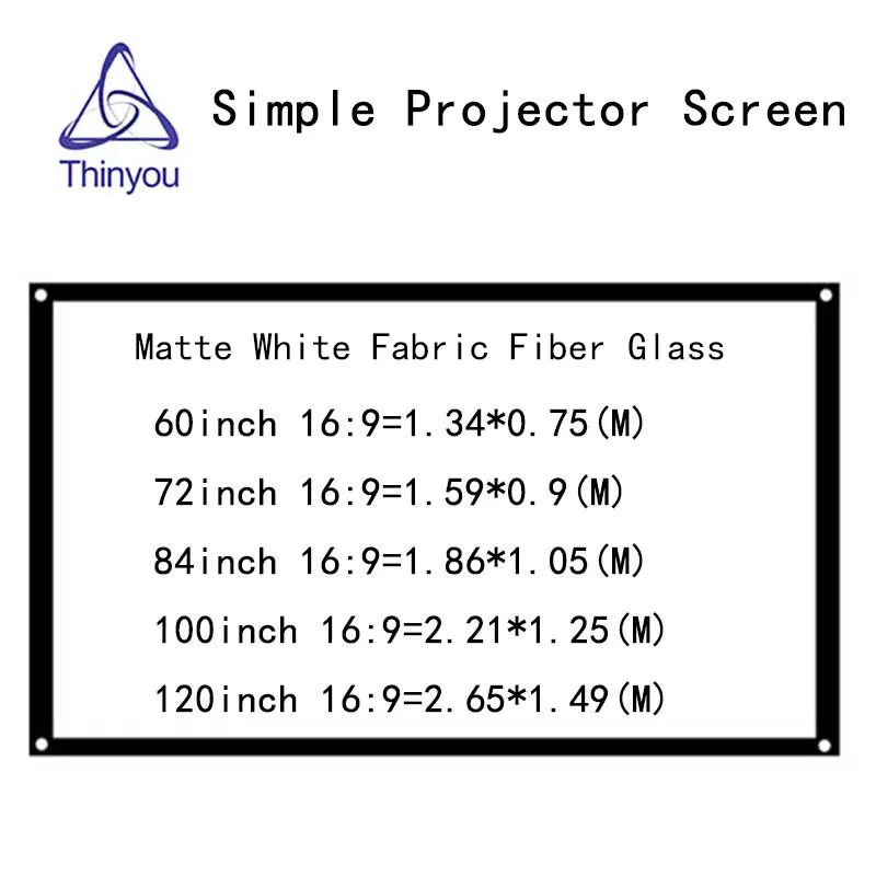 Экран для проектора Thinyou 60 дюймов 72 дюйма 84 100 120 16:9 матовое белое волокно