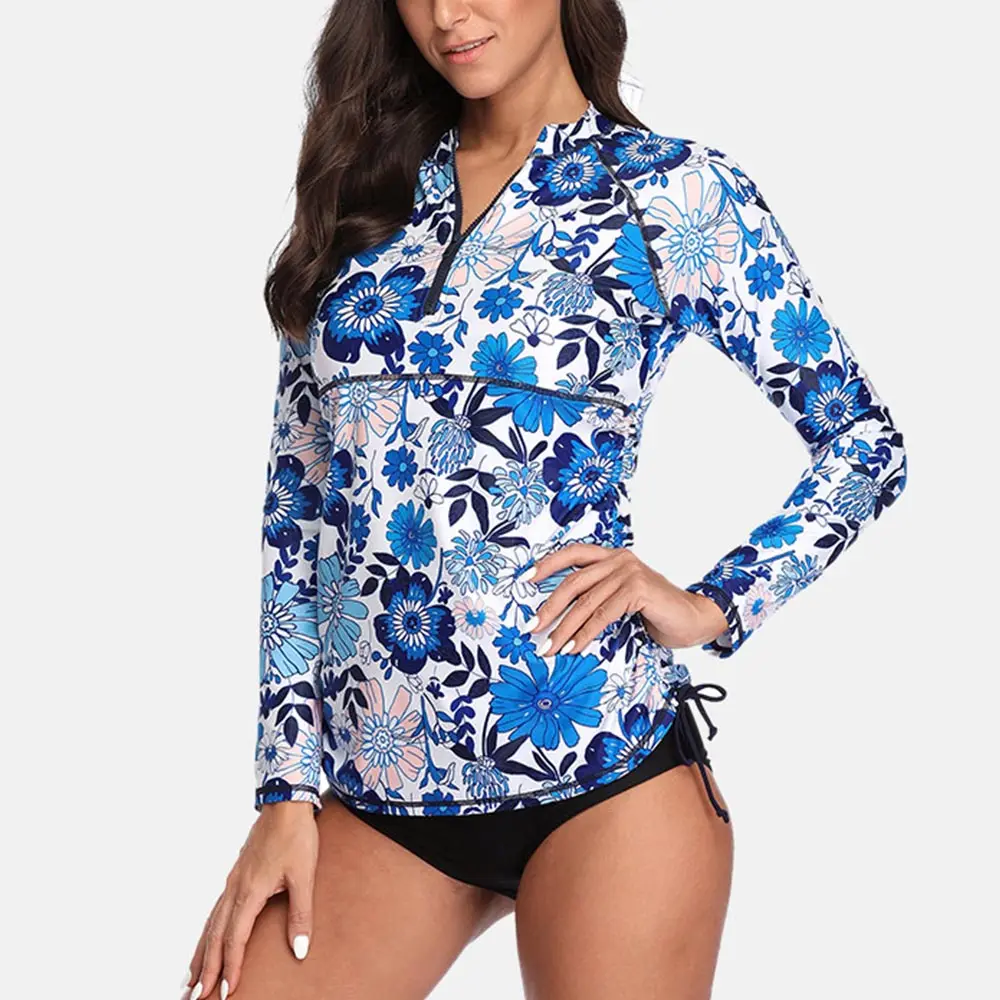 Attratico женский купальник с длинным рукавом топ цветочным принтом полосками сбоку