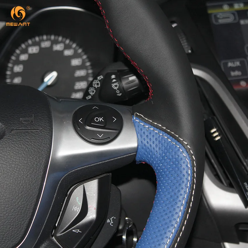 MEWANT Черный Синий чехол рулевого колеса автомобиля из натуральной кожи для Ford Focus 3