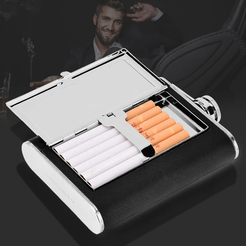 

Portable stainless steel hip flask multifunctional cigarette case hip flask alcohol bottle travel whiskey hip flask outdoor gift