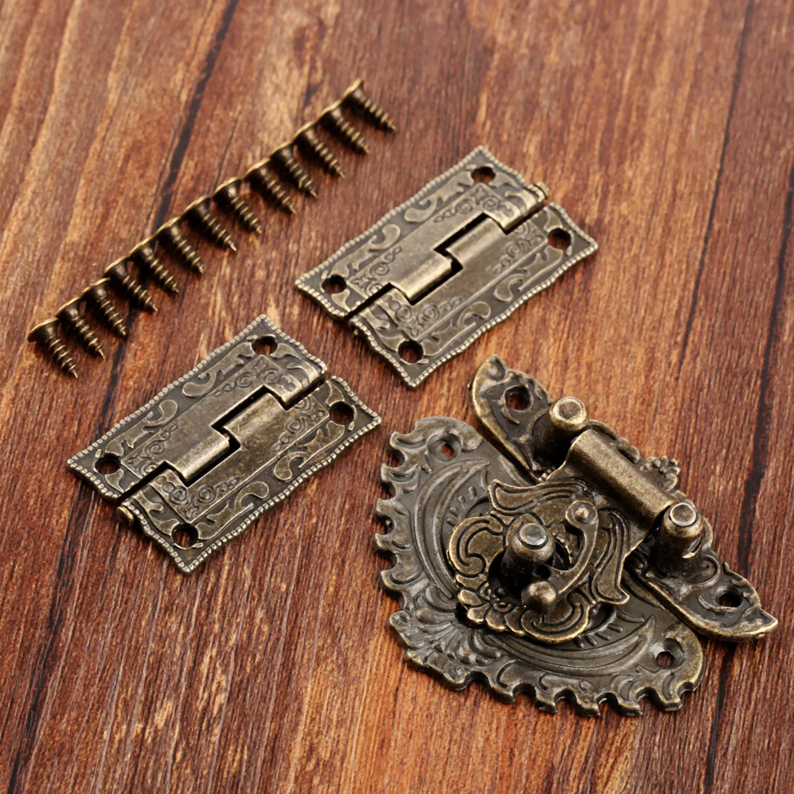 

Antique Bronze Furniture Hardware Box Latch Hasp Locks Toggle Buckle 2Pcs Decorative Cabinet Hinges for Jewelry Wooden Box