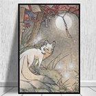 Мультяшная лиса Kitsune Yokai Foxfire Moon Evil Spirit Картина на холсте настенный художественный плакат и принты для гостиной украшение дома