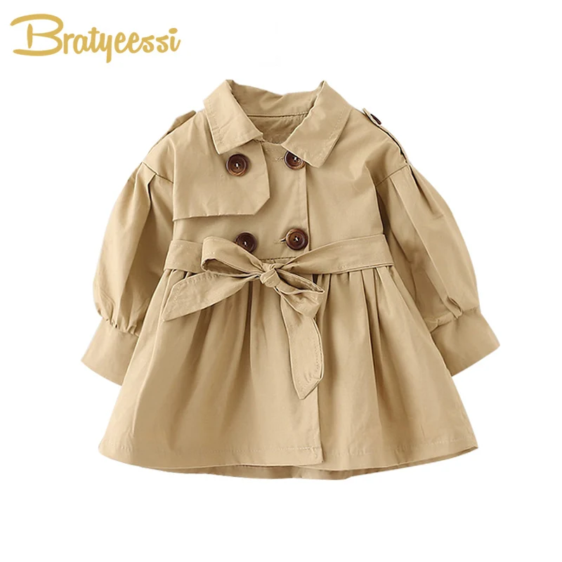 Fashion Baby Coat with Belt Cotton Autumn Spring Baby Girl Clothes Solid Color Infant Jacket Baby Girl Coat 2 Colors