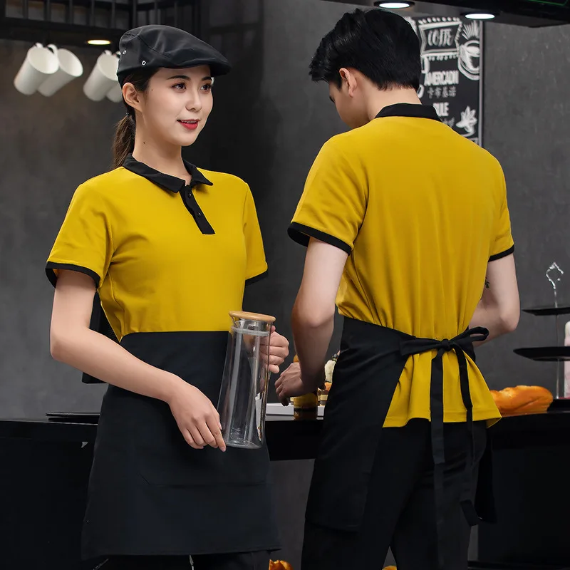 

Cotton Catering Waiter Hot Pot Work T-shirt Customized Enterprise Group Activity Advertising Men Women Print Embroidery