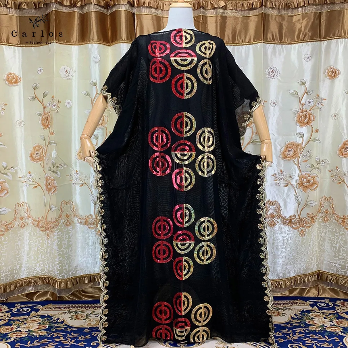 Женское длинное черное платье с вышивкой, платье с цветочной вышивкой и шарфом в мусульманском стиле, 2022